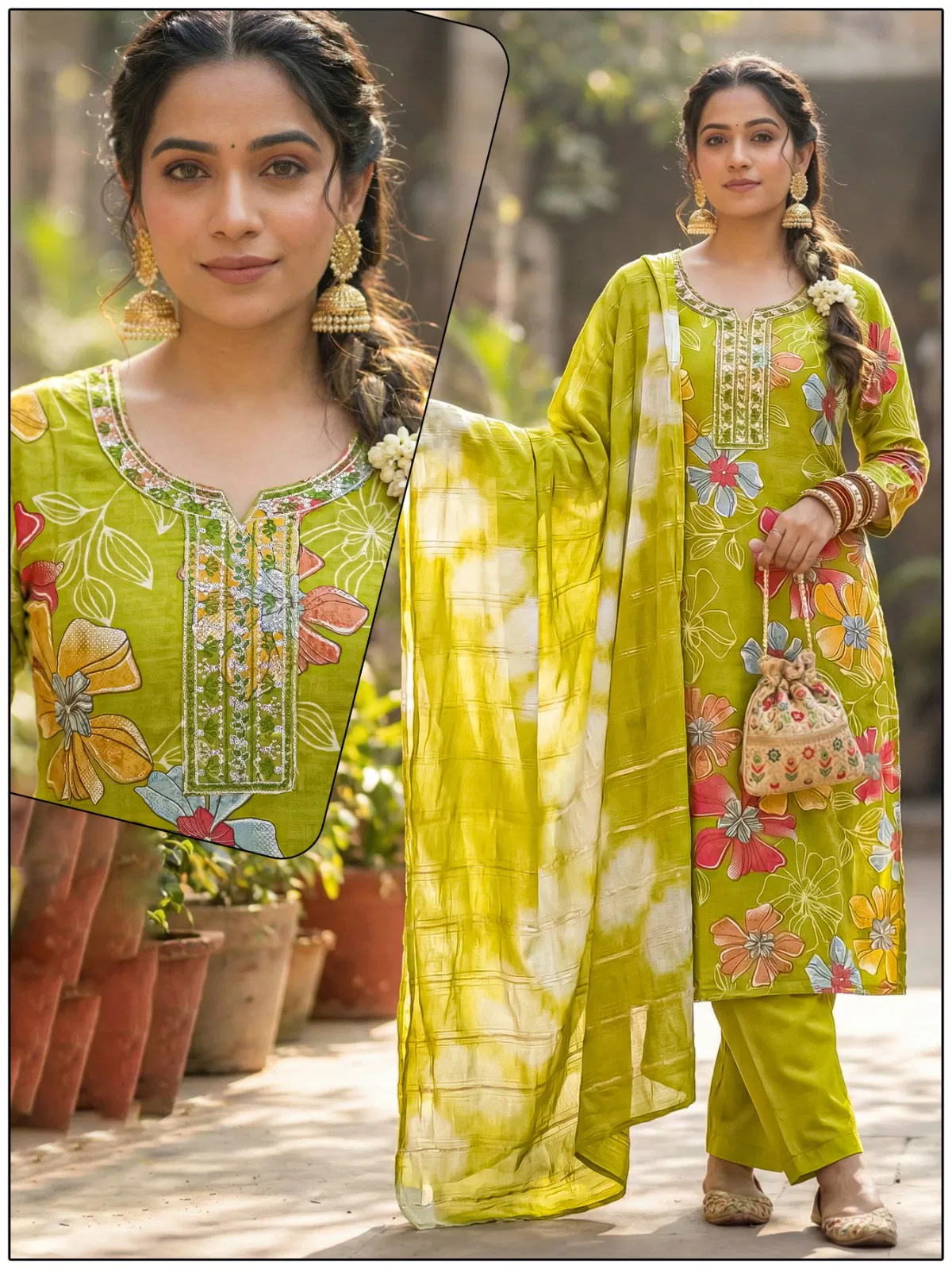 Naisha K 724 Vertican Discharge Print Kurti Pant And Dupatta Collection