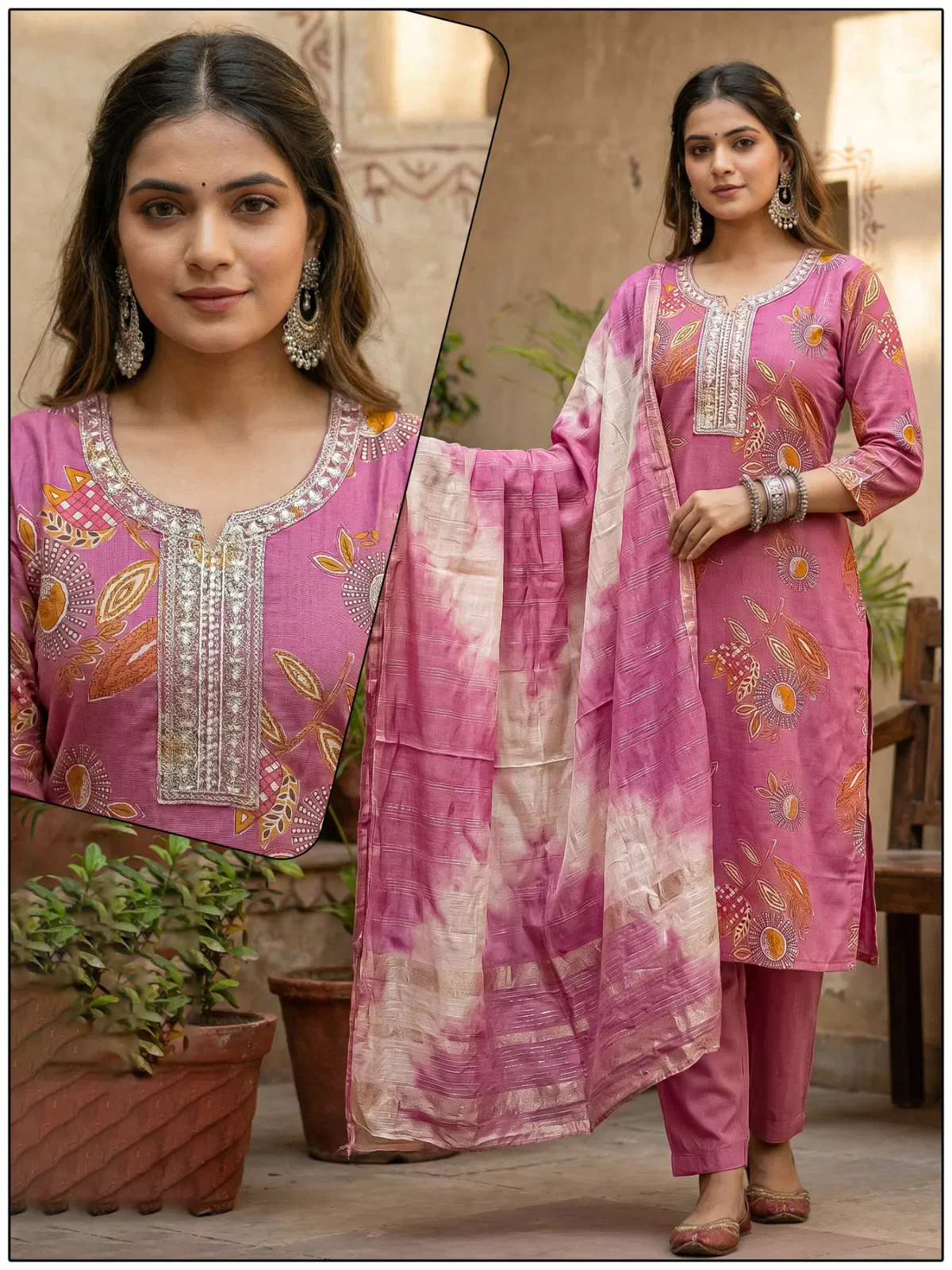 Naisha K 724 Vertican Discharge Print Kurti Pant And Dupatta Collection