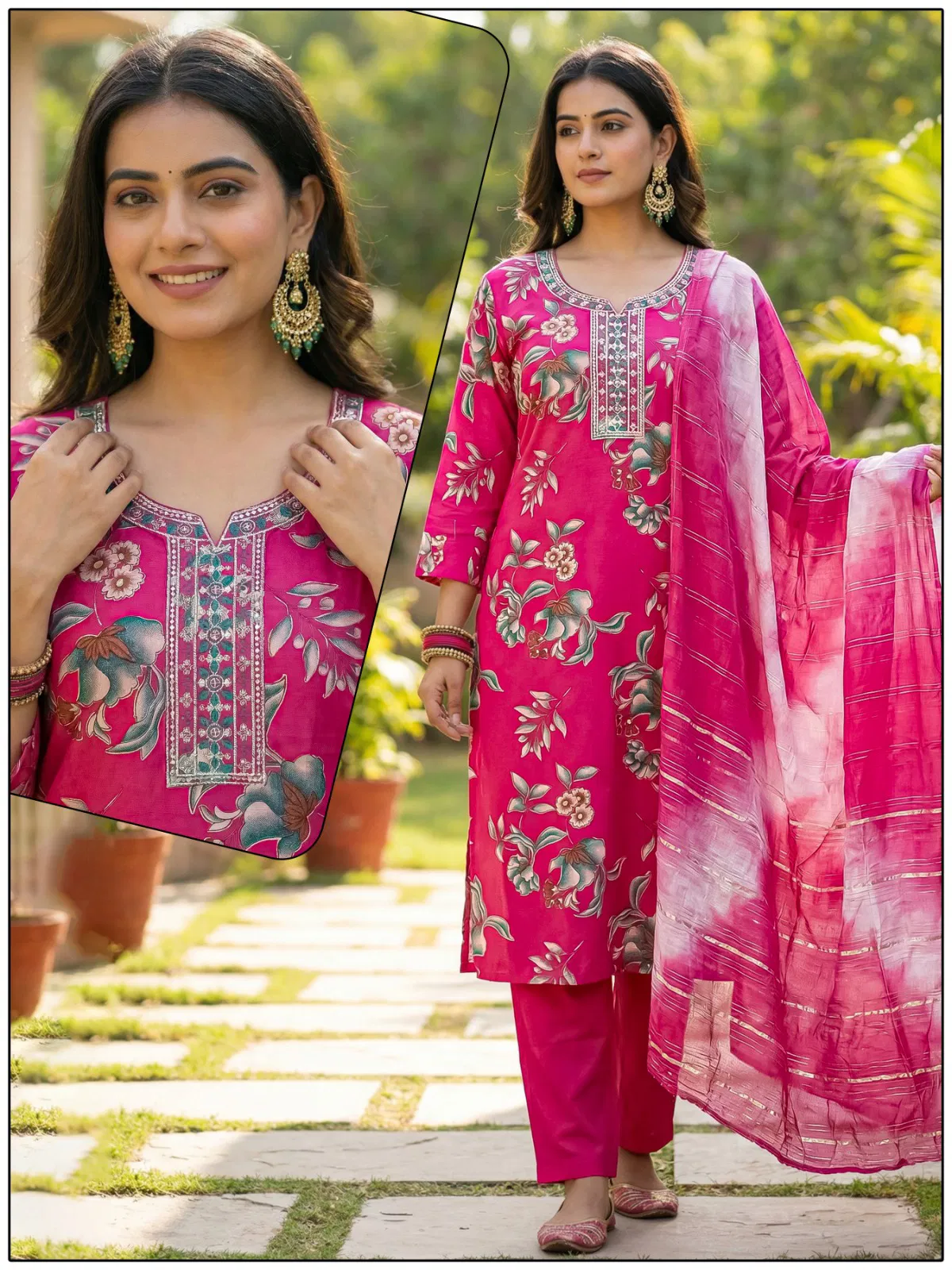 Naisha K 724 Vertican Discharge Print Kurti Pant And Dupatta Collection