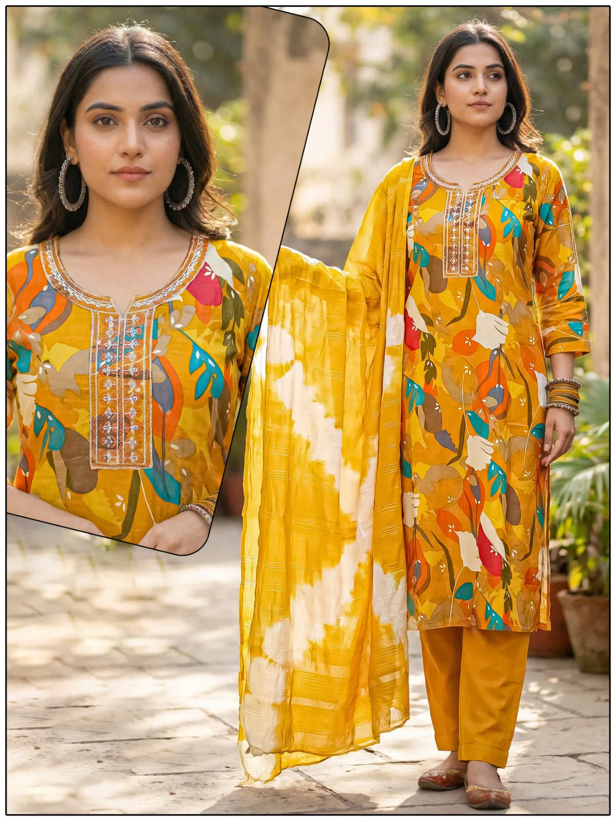 Naisha K 724 Vertican Discharge Print Kurti Pant And Dupatta Collection