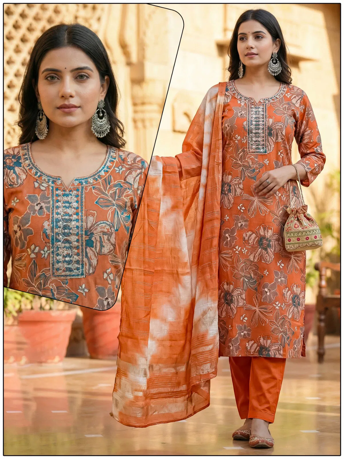 Naisha K 724 Vertican Discharge Print Kurti Pant And Dupatta Collection