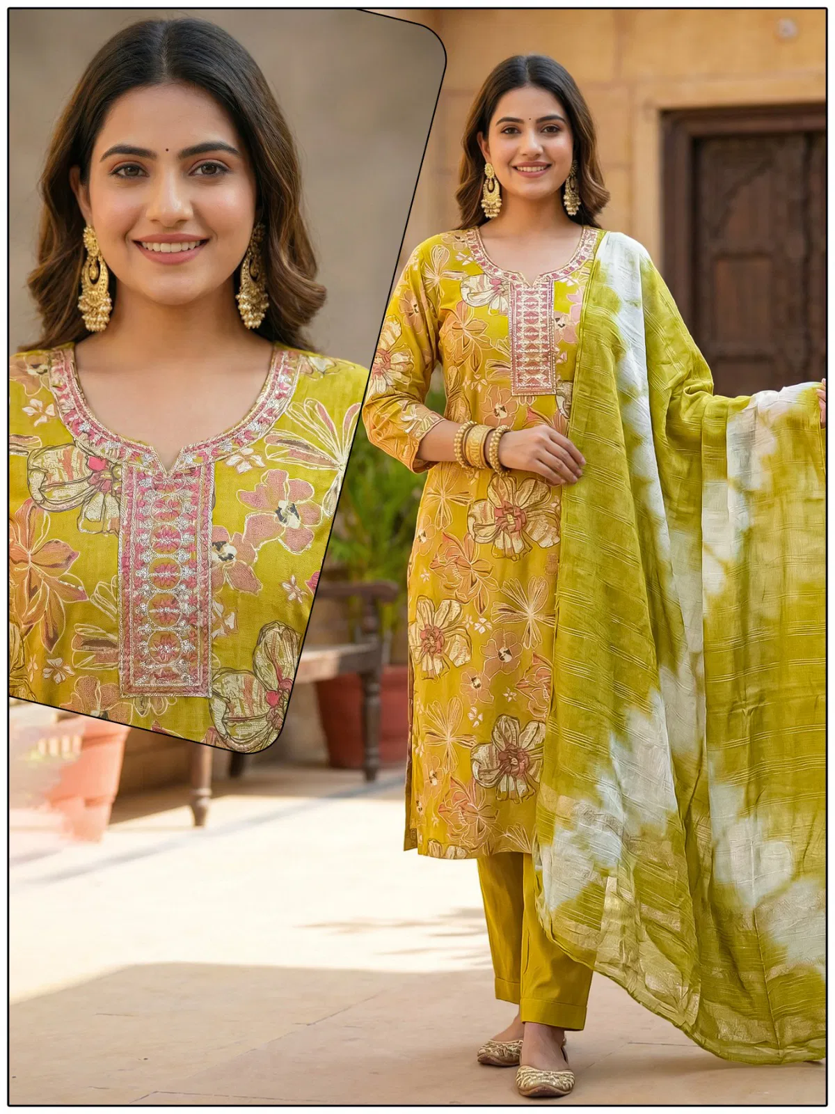 Naisha K 724 Vertican Discharge Print Kurti Pant And Dupatta Collection