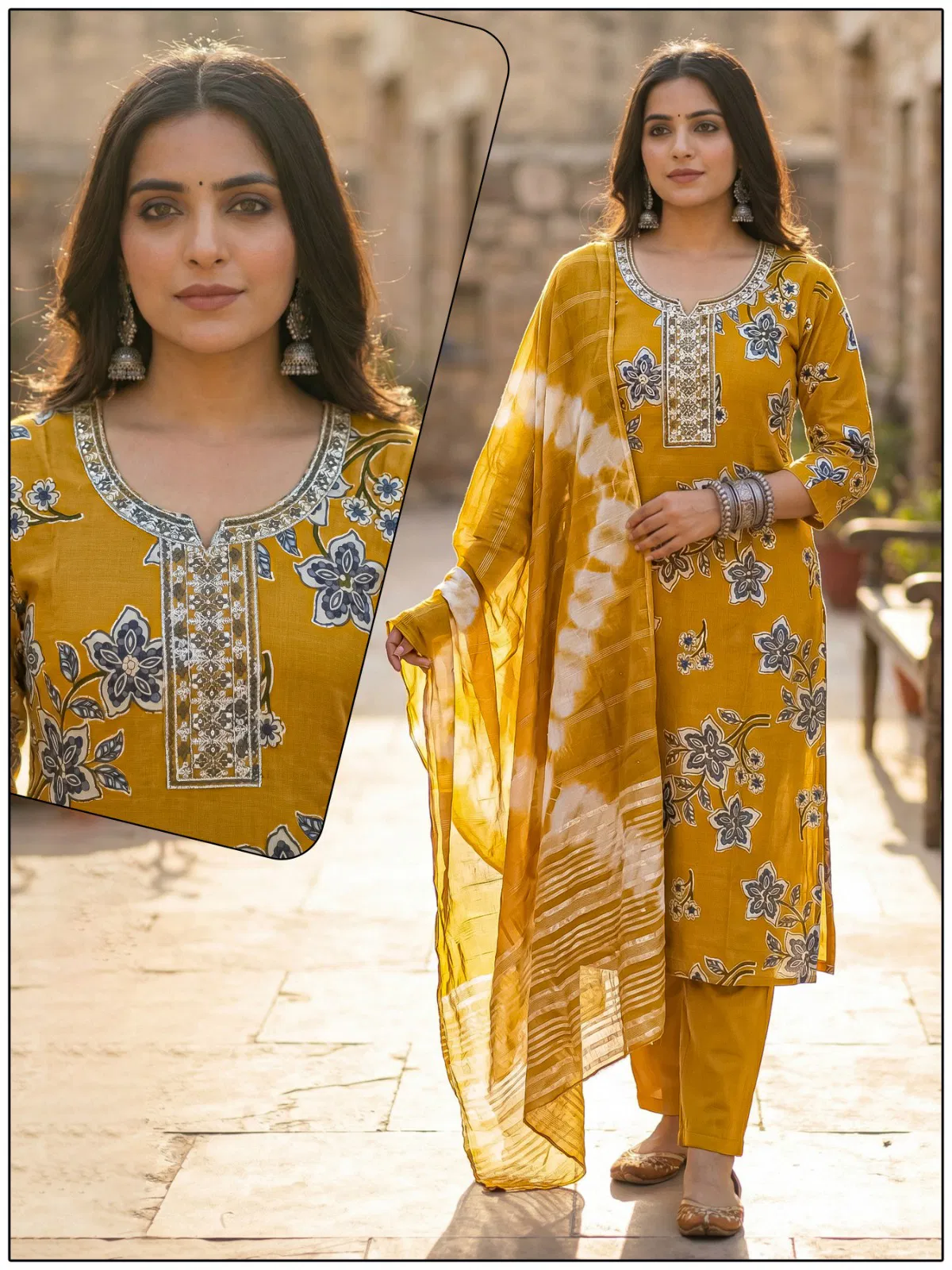 Naisha K 724 Vertican Discharge Print Kurti Pant And Dupatta Collection