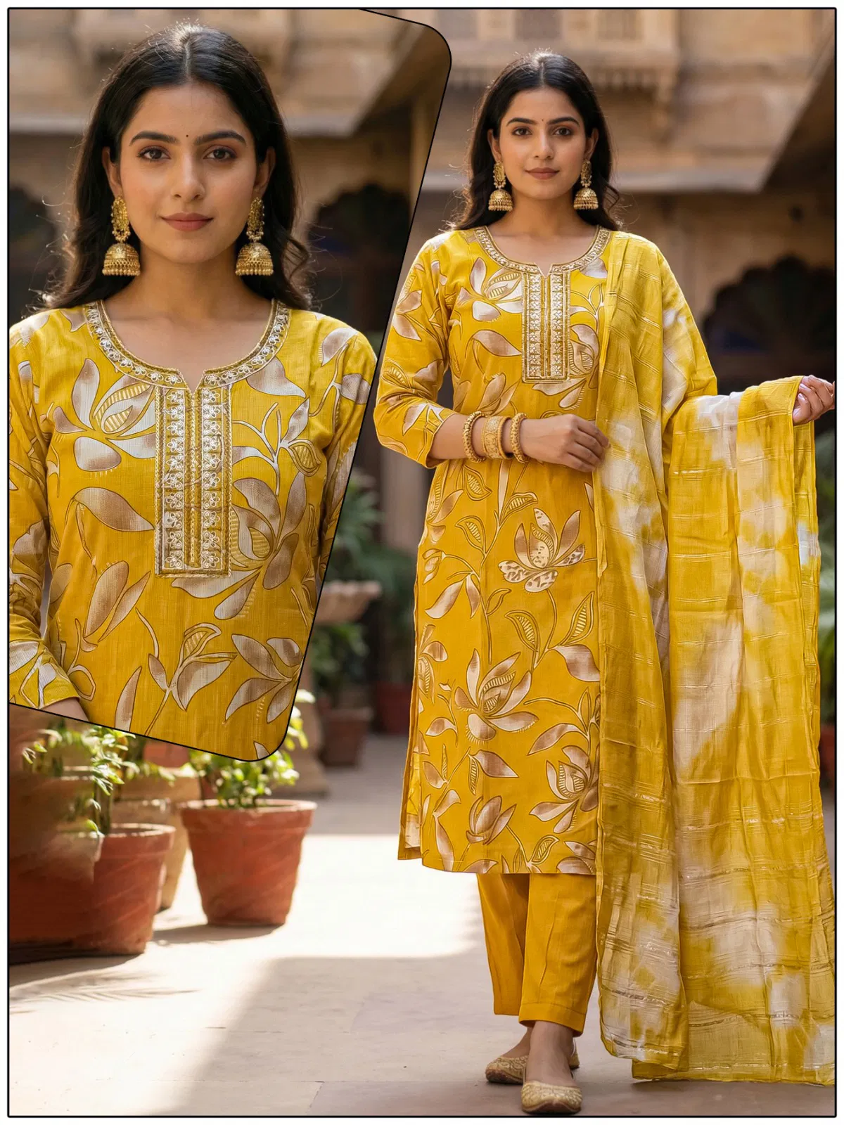 Naisha K 724 Vertican Discharge Print Kurti Pant And Dupatta Collection