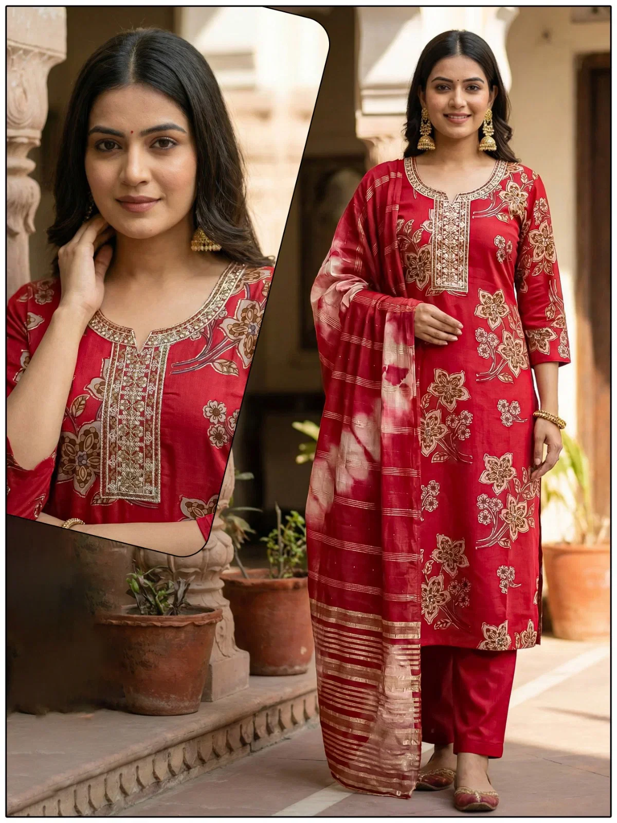 Naisha K 724 Vertican Discharge Print Kurti Pant And Dupatta Collection