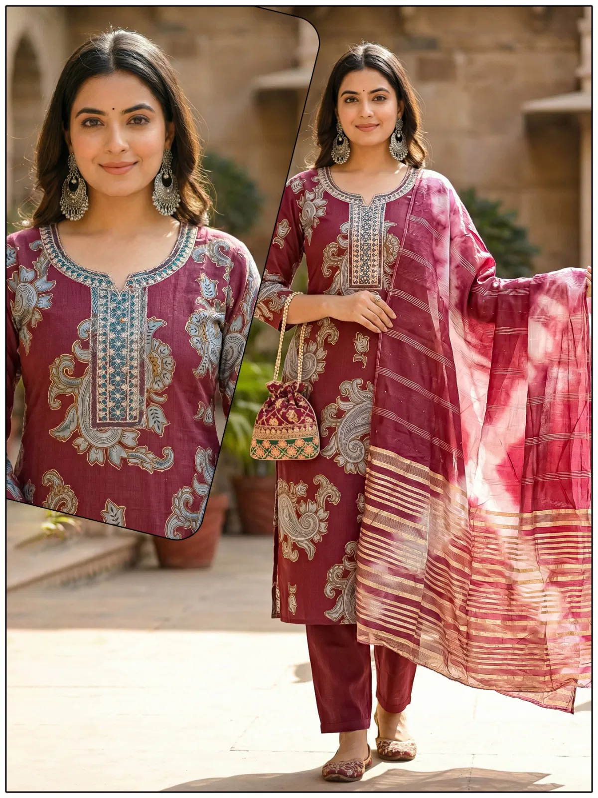 Naisha K 724 Vertican Discharge Print Kurti Pant And Dupatta Collection