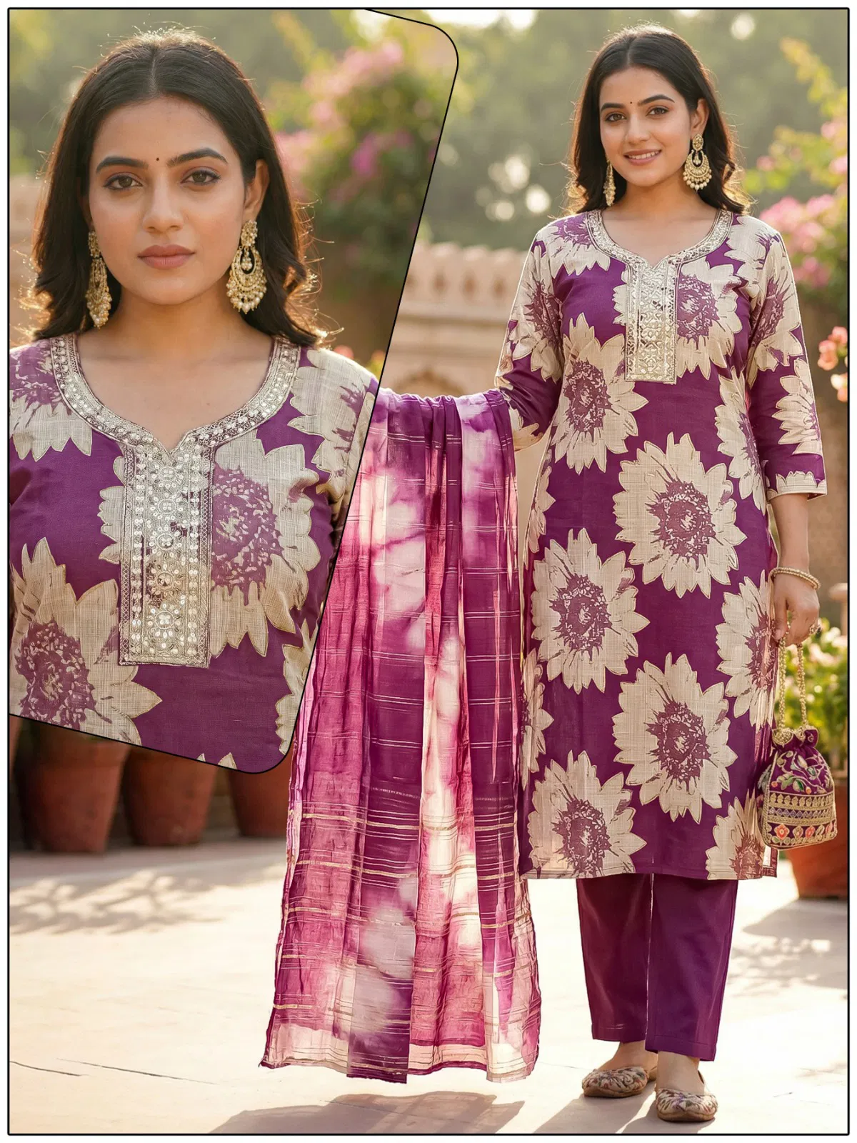 Naisha K 724 Vertican Discharge Print Kurti Pant And Dupatta Collection