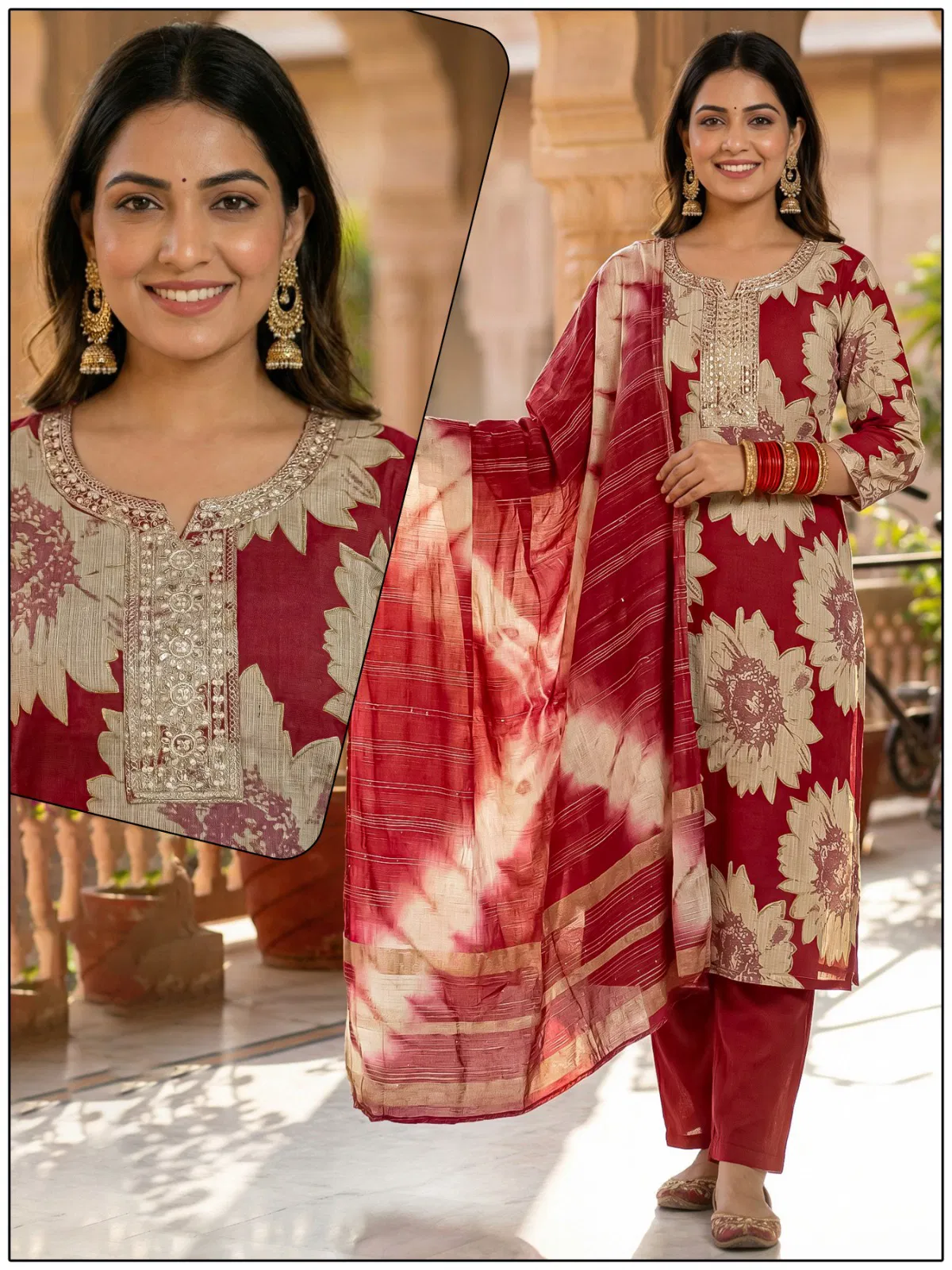 Naisha K 724 Vertican Discharge Print Kurti Pant And Dupatta Collection