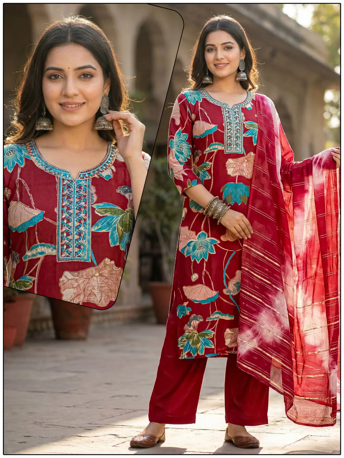 Naisha K 724 Vertican Discharge Print Kurti Pant And Dupatta Collection
