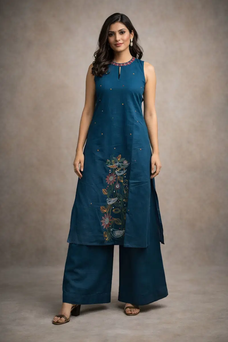Naisha K 721 Cotton Flex With Embroidered Work Top And Plazzo Collection