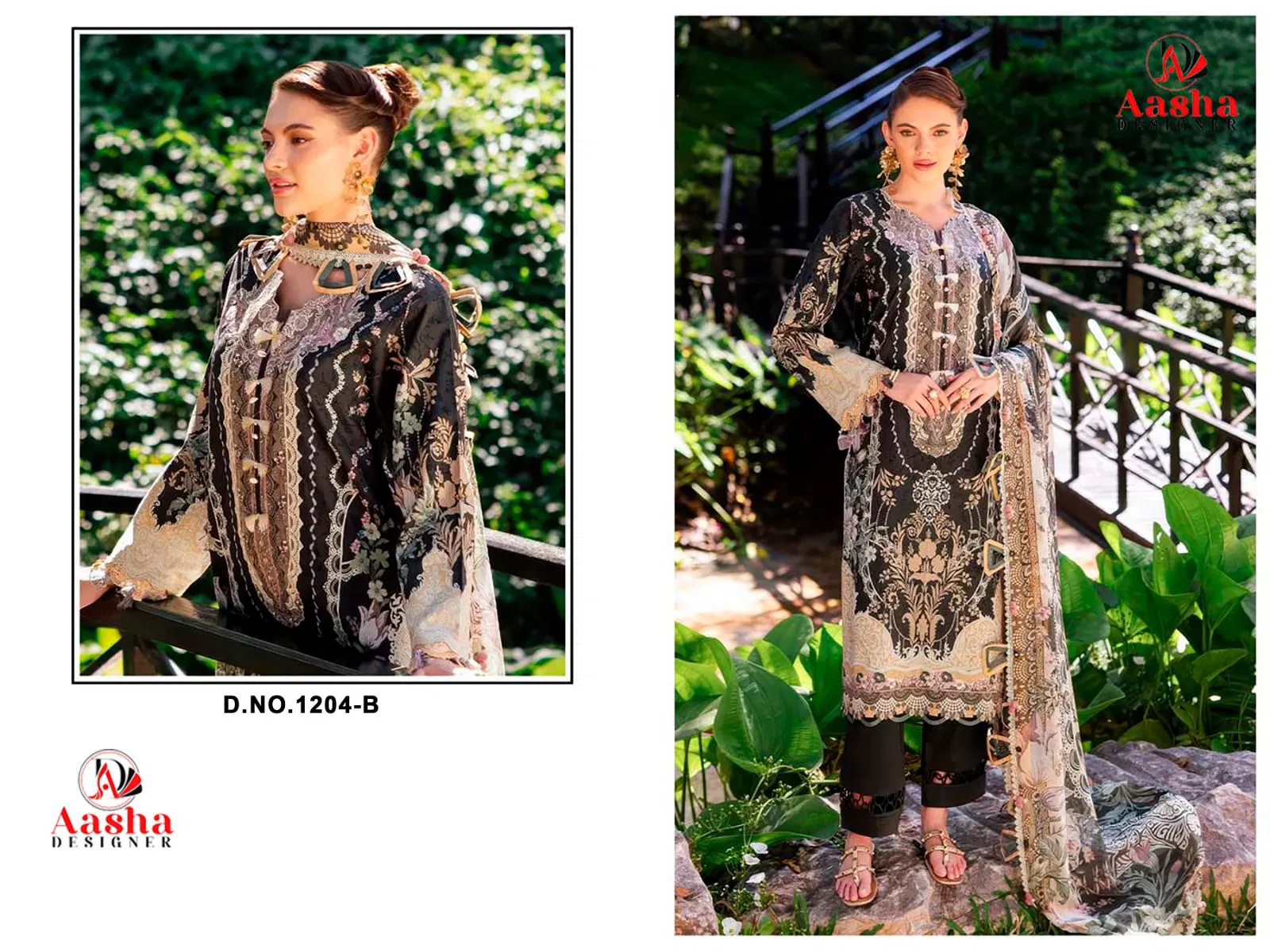 Aasha 1204 A And B Chiffon Dupatta Cotton Print Pakistani Salwar Kameez