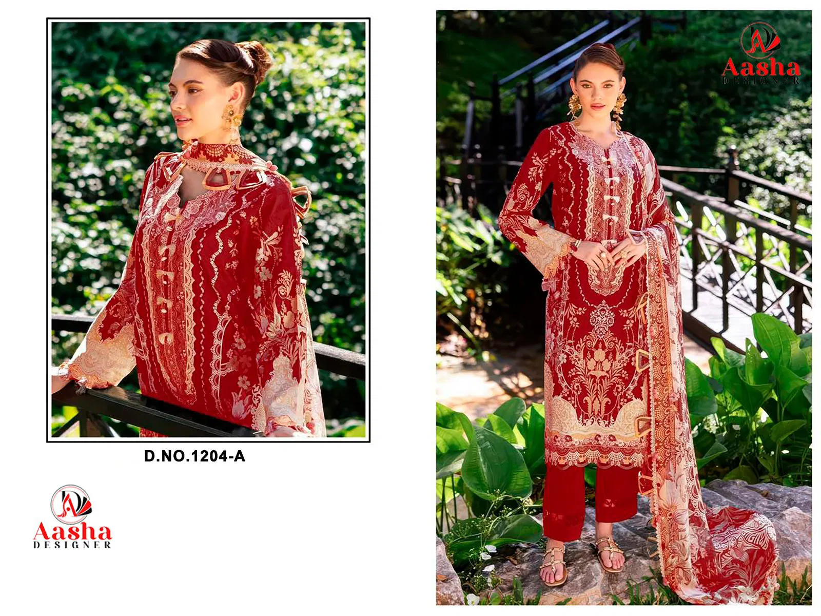 Aasha 1204 A And B Chiffon Dupatta Cotton Print Pakistani Salwar Kameez