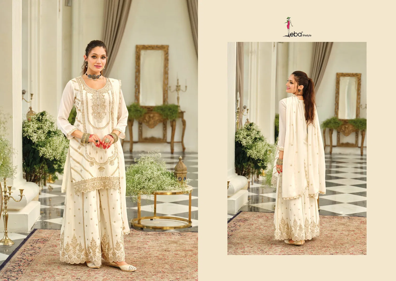 Eba Kasmira Black And White Chinon With Embroidery Worked Designer Salwar Kameez