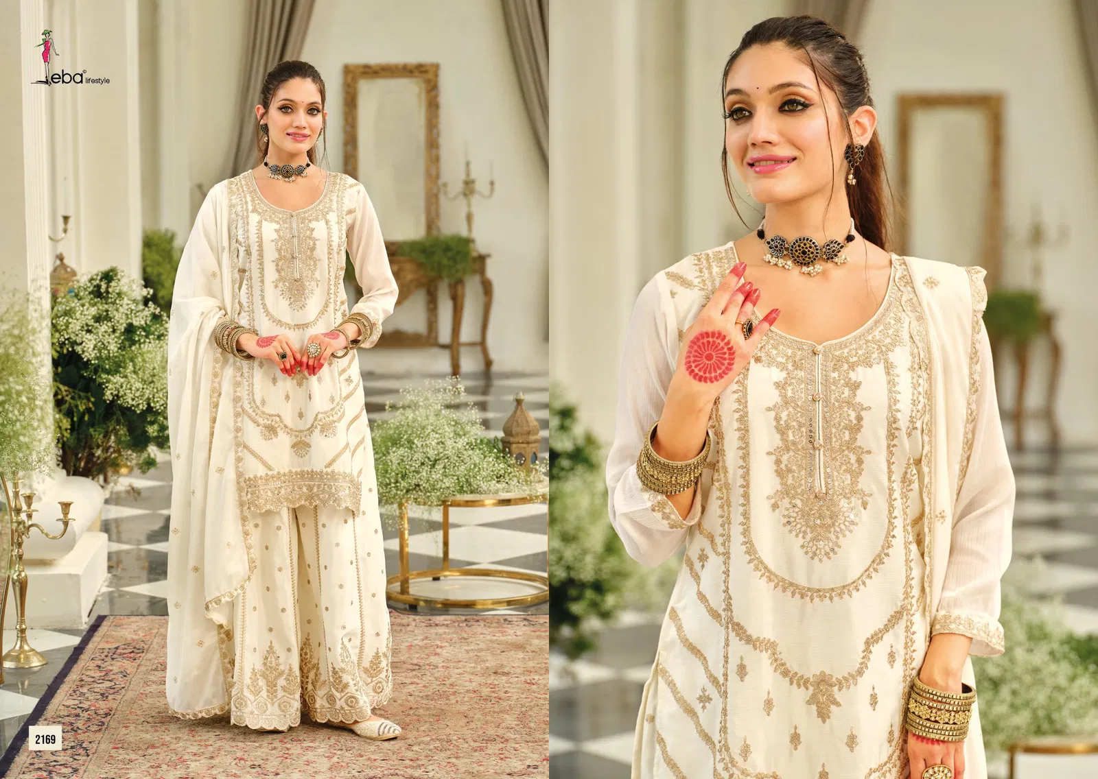 Eba Kasmira Black And White Chinon With Embroidery Worked Designer Salwar Kameez