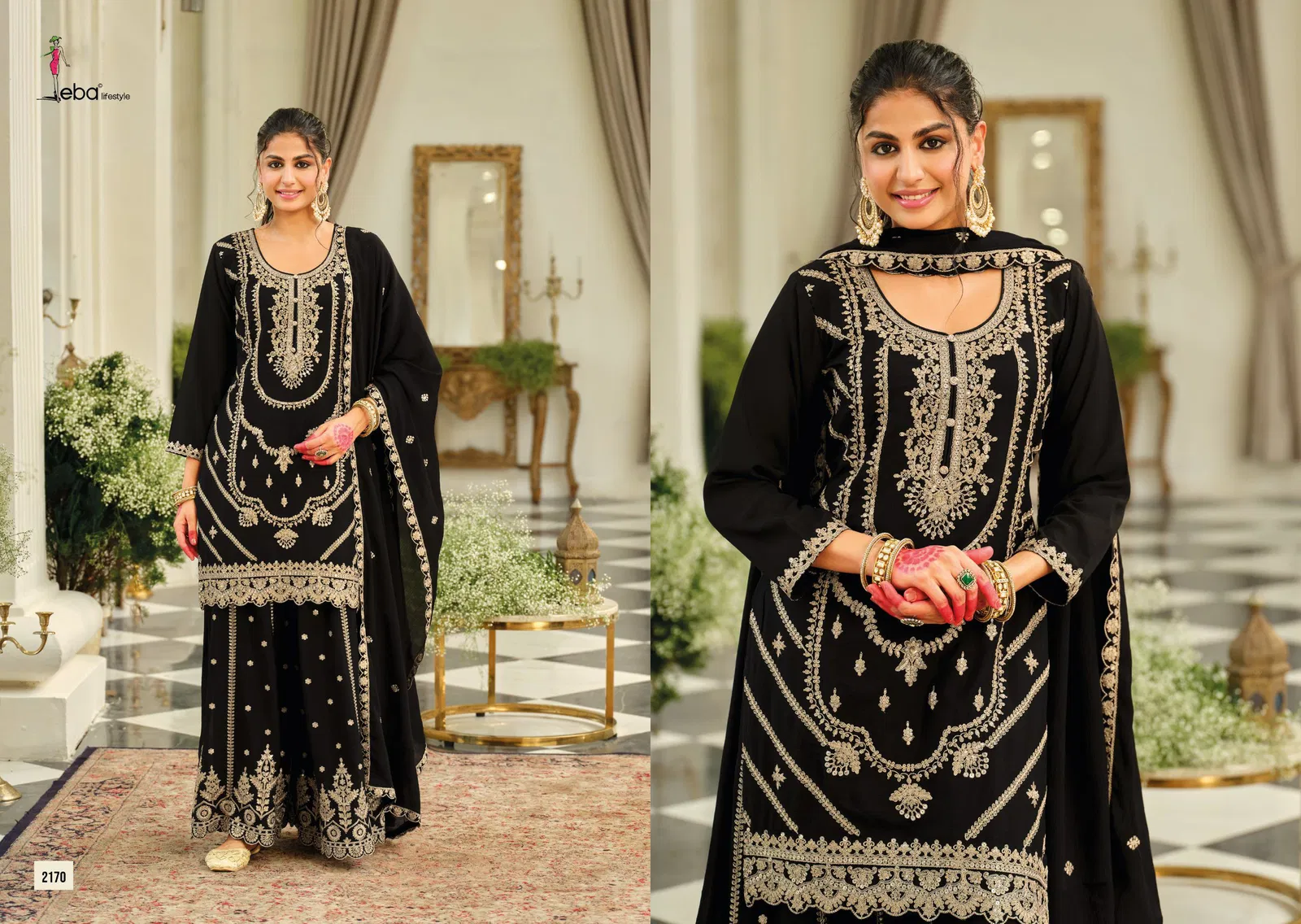 Eba Kasmira Black And White Chinon With Embroidery Worked Designer Salwar Kameez