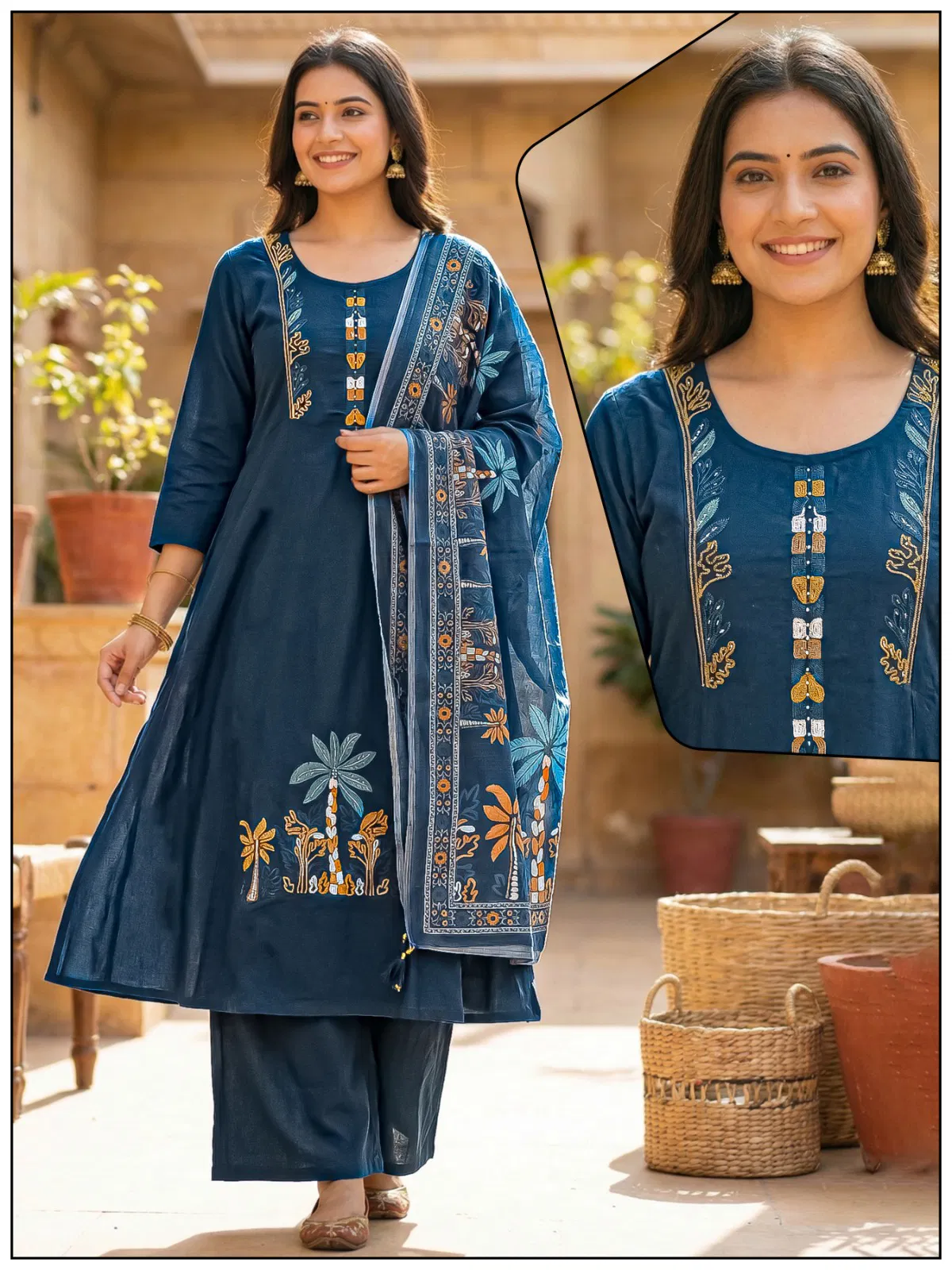 Naisha K 732 Cotton With Work Festival Wear Kurti Pant And Dupatta Collection