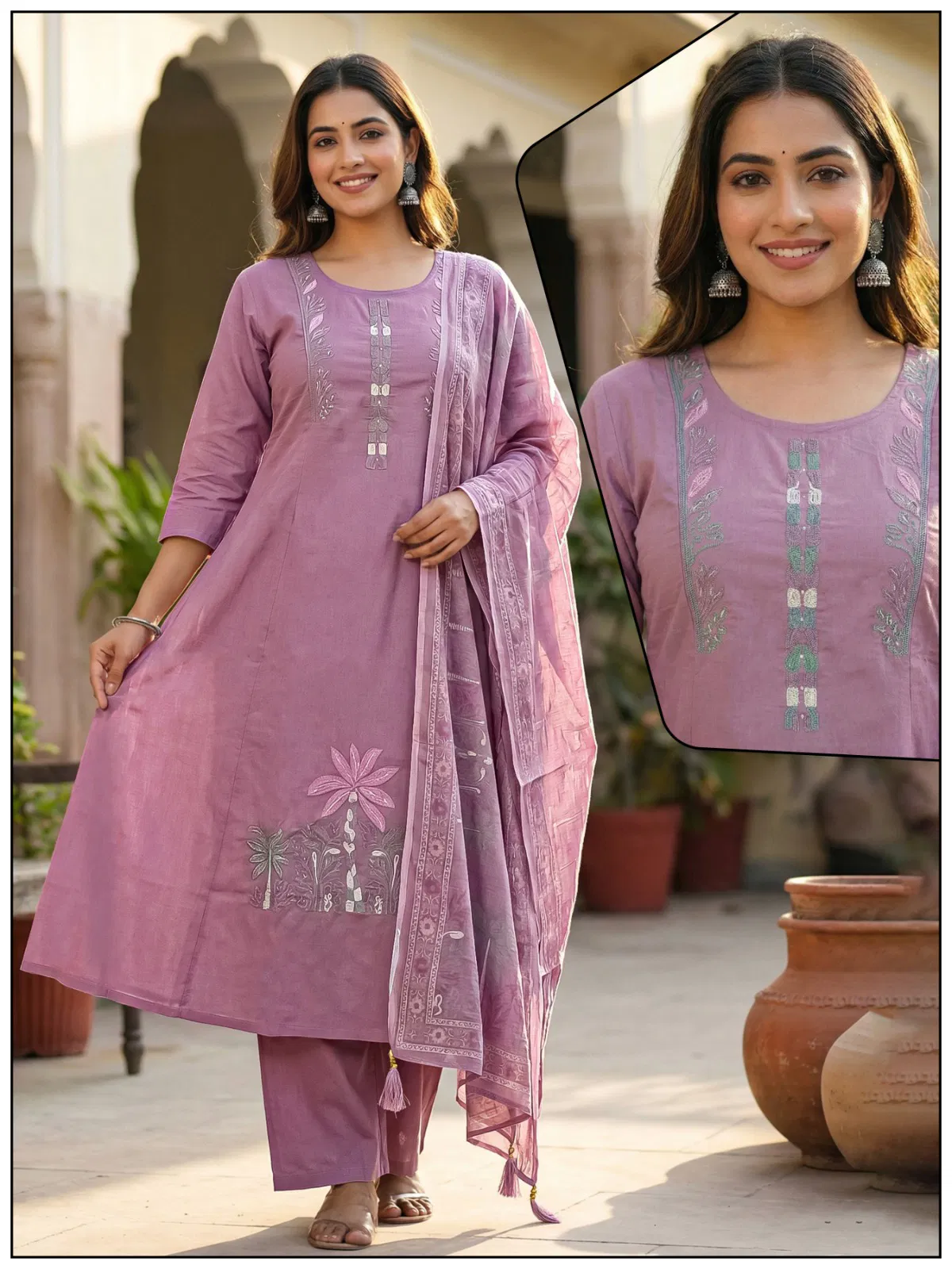 Naisha K 732 Cotton With Work Festival Wear Kurti Pant And Dupatta Collection