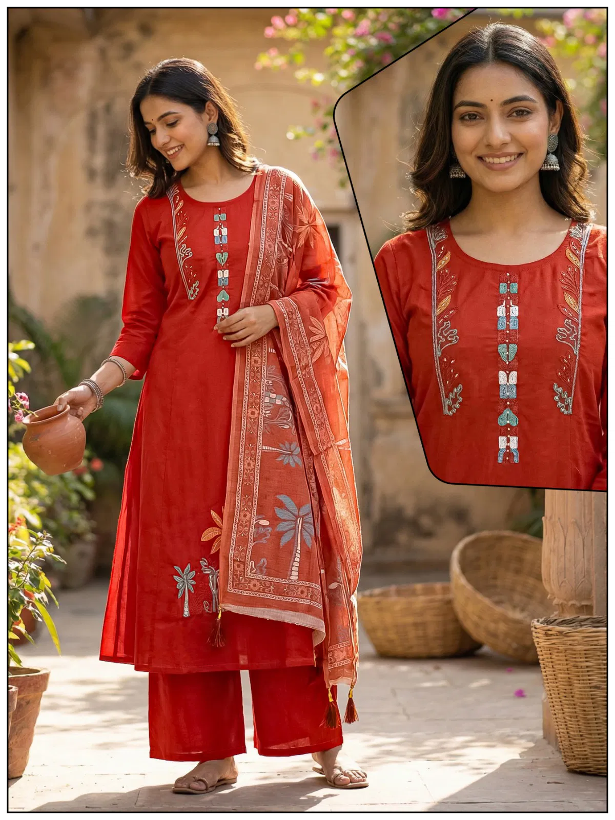 Naisha K 732 Cotton With Work Festival Wear Kurti Pant And Dupatta Collection