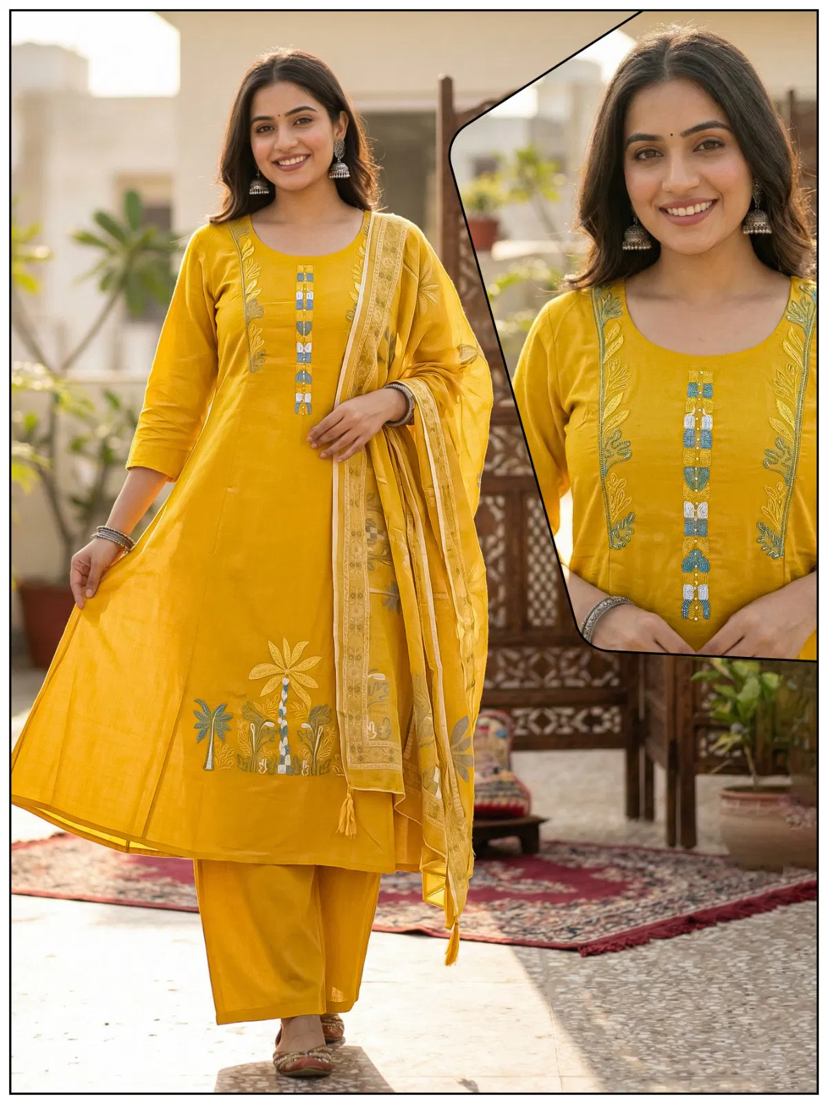 Naisha K 732 Cotton With Work Festival Wear Kurti Pant And Dupatta Collection