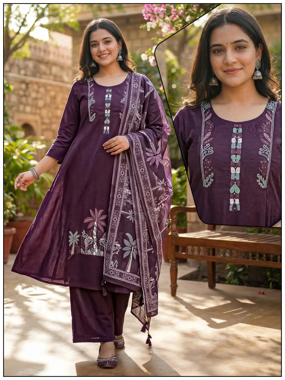 Naisha K 732 Cotton With Work Festival Wear Kurti Pant And Dupatta Collection