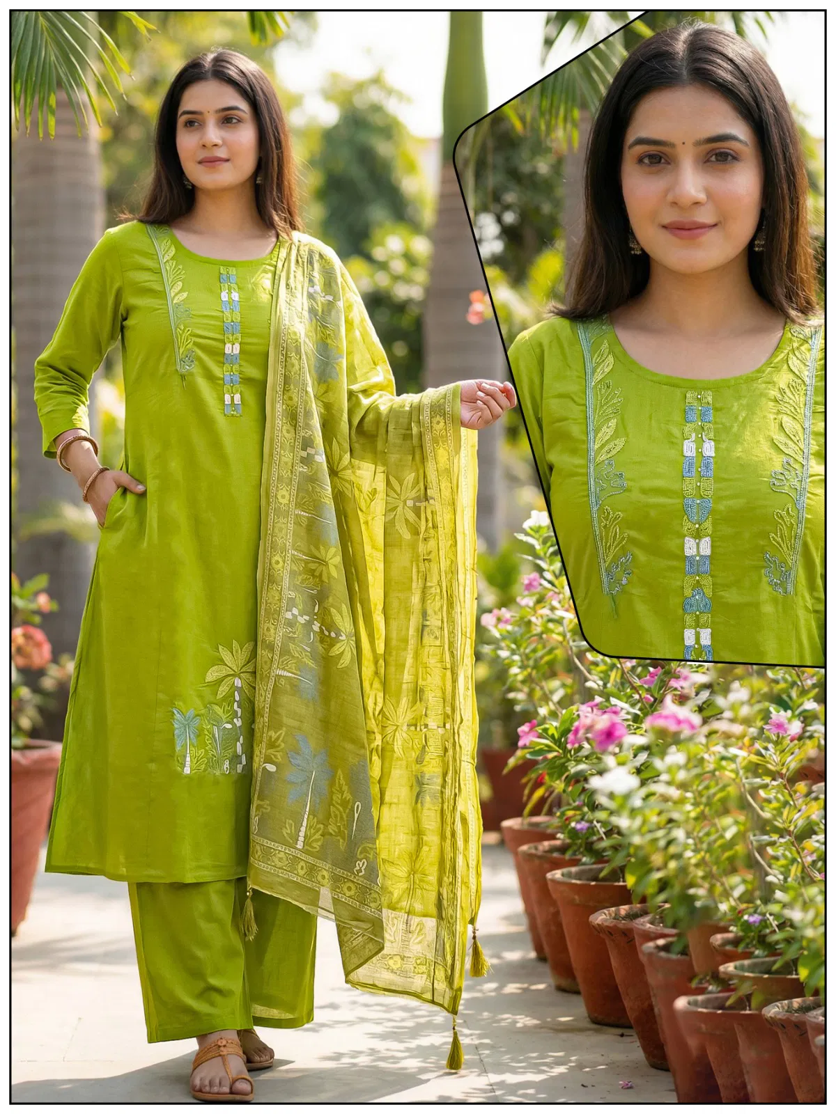 Naisha K 732 Cotton With Work Festival Wear Kurti Pant And Dupatta Collection