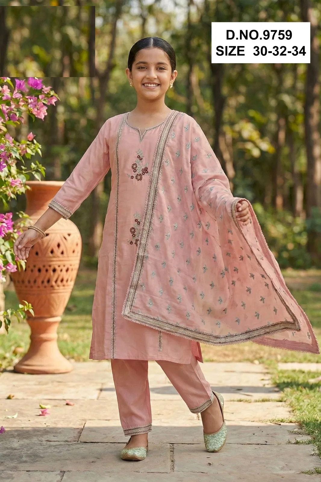Nidhi 9759 And 9760 Vatican Silk Kids Wear Kurti Pant With Dupatta