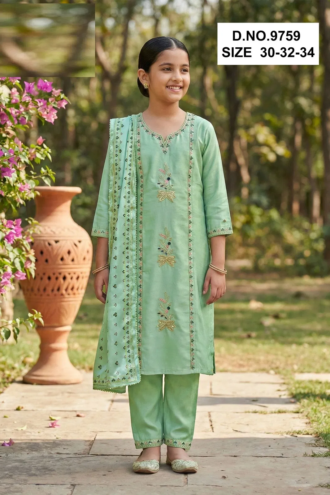 Nidhi 9759 And 9760 Vatican Silk Kids Wear Kurti Pant With Dupatta