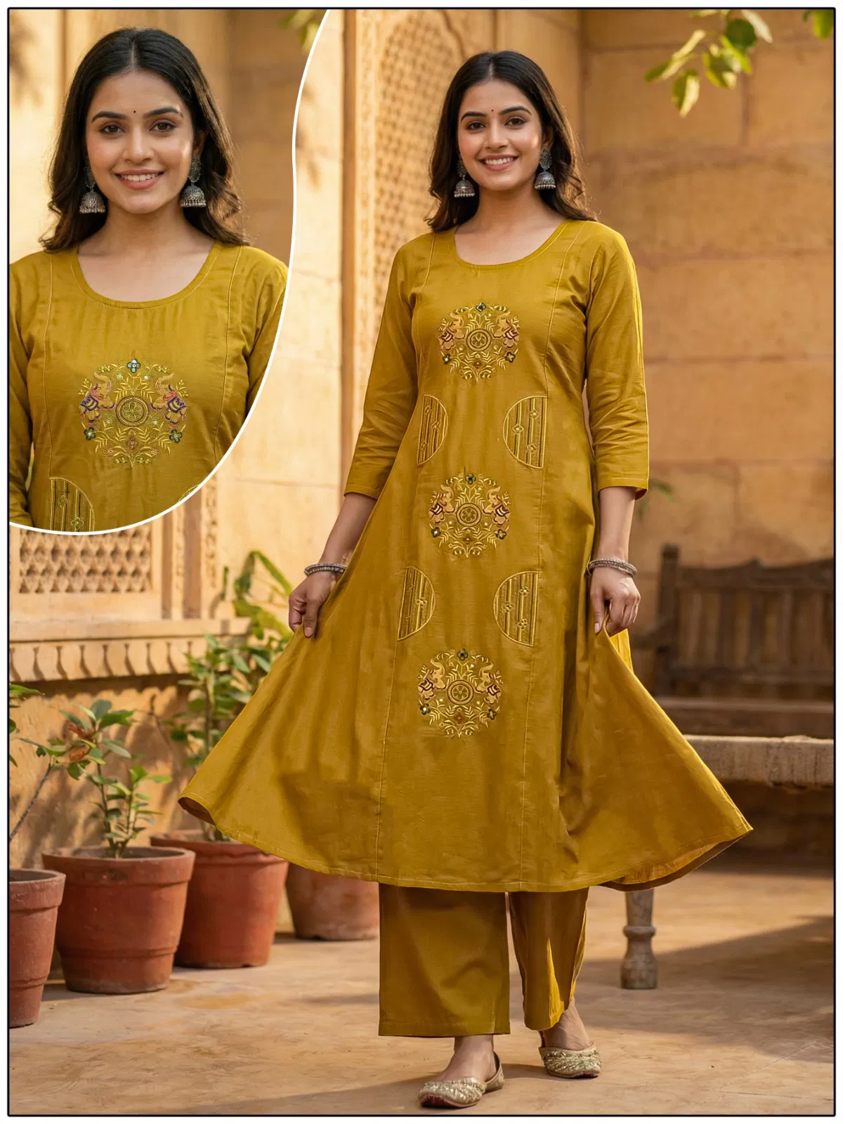 Naisha K 731 Cotton With Work A Line Kurti And Pant Collection