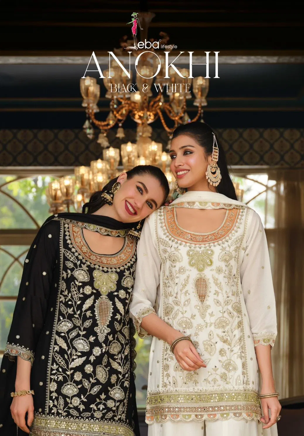 Eba Anokhi Black And White Chinon With Embroidery Worked Top Bottom And Dupatta