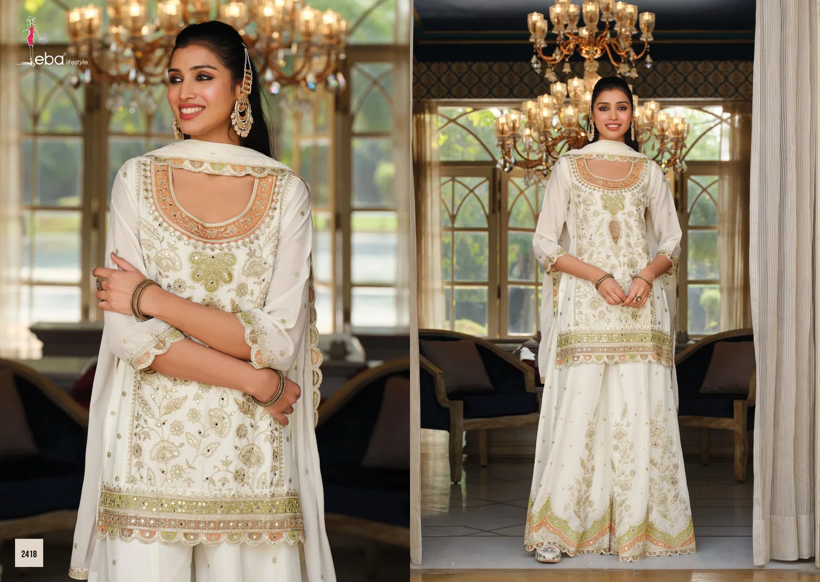 Eba Anokhi Black And White Chinon With Embroidery Worked Top Bottom And Dupatta