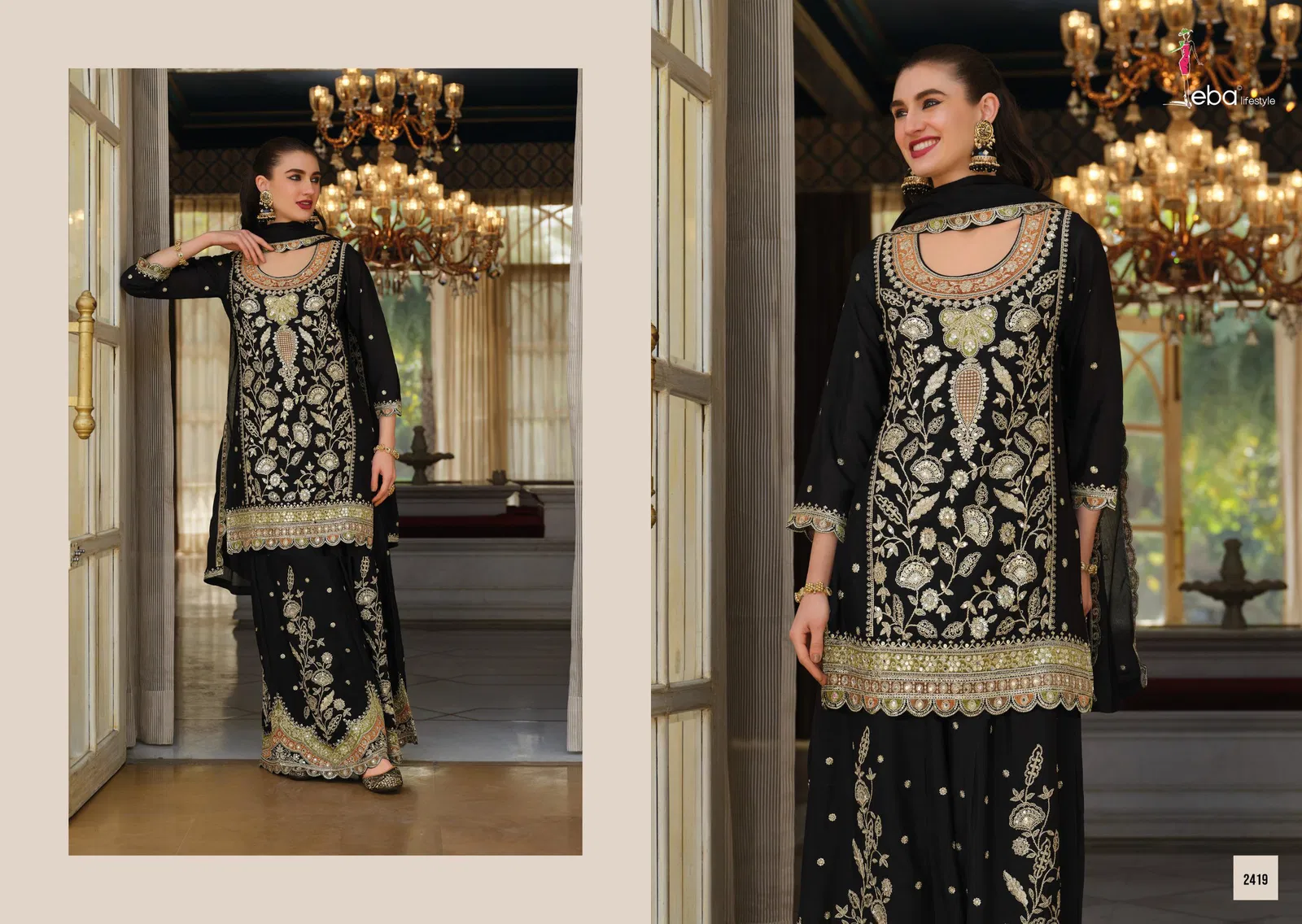 Eba Anokhi Black And White Chinon With Embroidery Worked Top Bottom And Dupatta