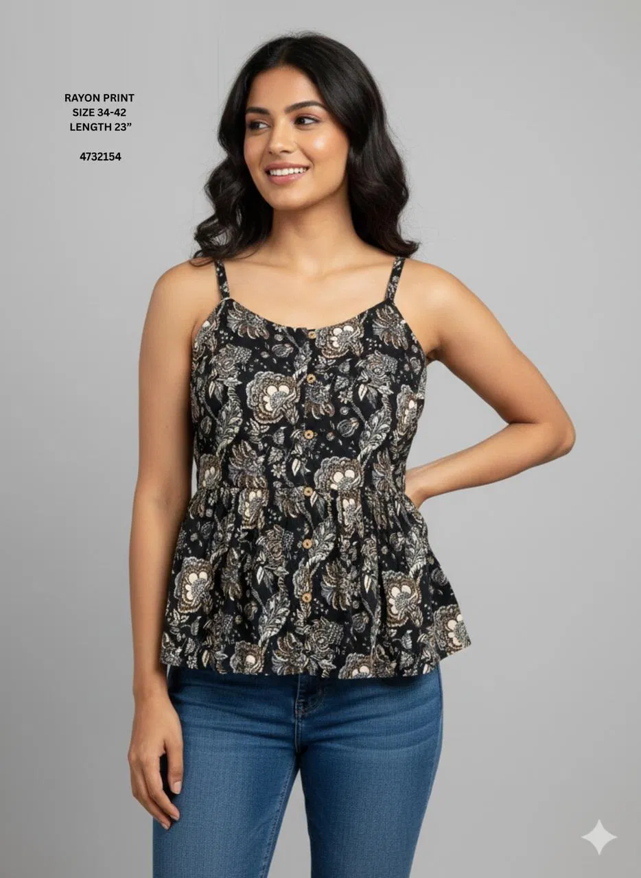 Naisha K 734 Rayon Print Sleeveless Stylish Wear Top Collection