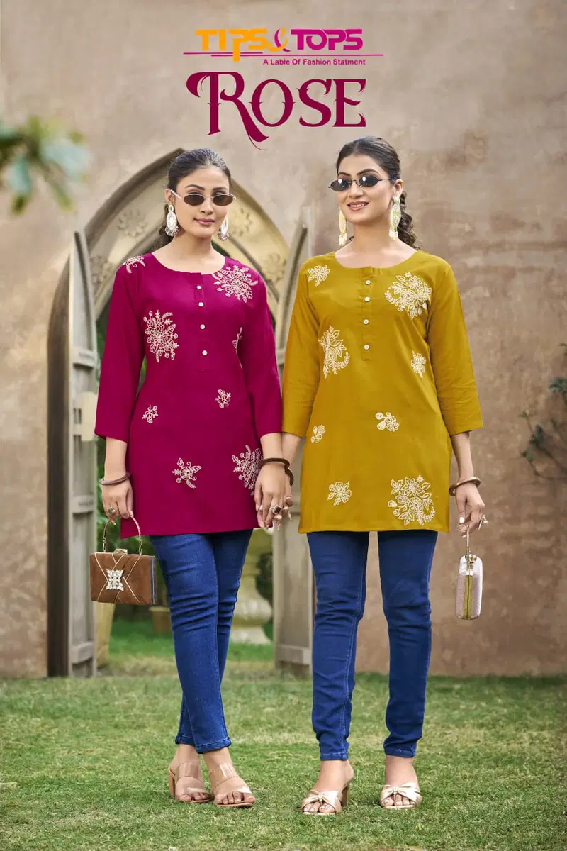 Tips And Tops Rose Rayon Embroidered Fancy Short Top Collection