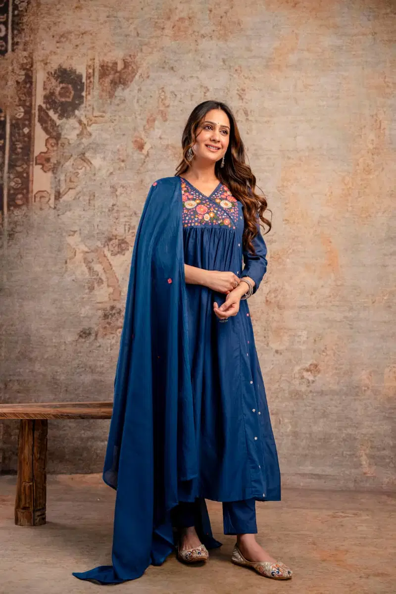 Naisha K 729 Mul Cotton Embroidered Work Kurti Pant And Dupatta Collection