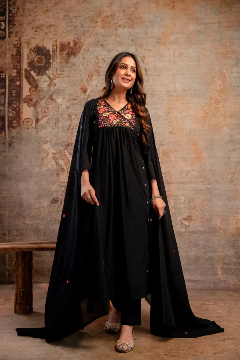 Naisha K 729 Mul Cotton Embroidered Work Kurti Pant And Dupatta Collection
