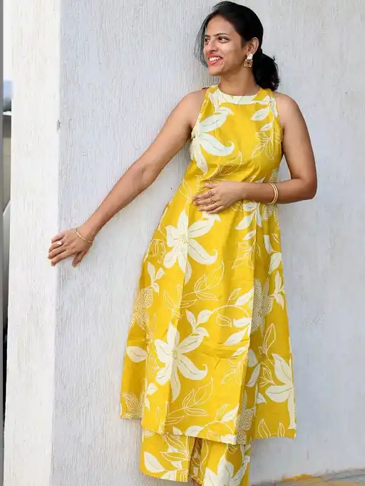Dhruvi 414 Cotton Both Side Pocket Kurti With Bottom