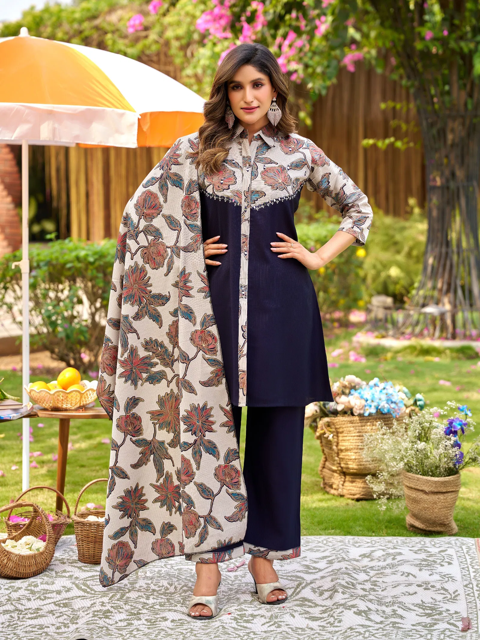 Naisha K 727 Berlin Discharge Manual Work Top Bottom And Dupatta Collection