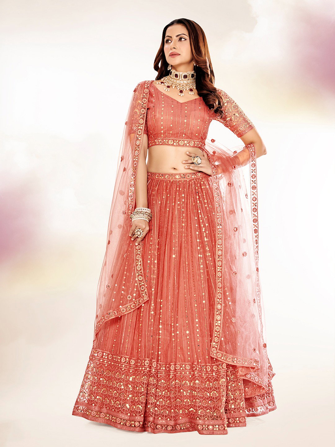Shee Star LC341 Soft Net Embroidery Sequins Work Lehenga Choli