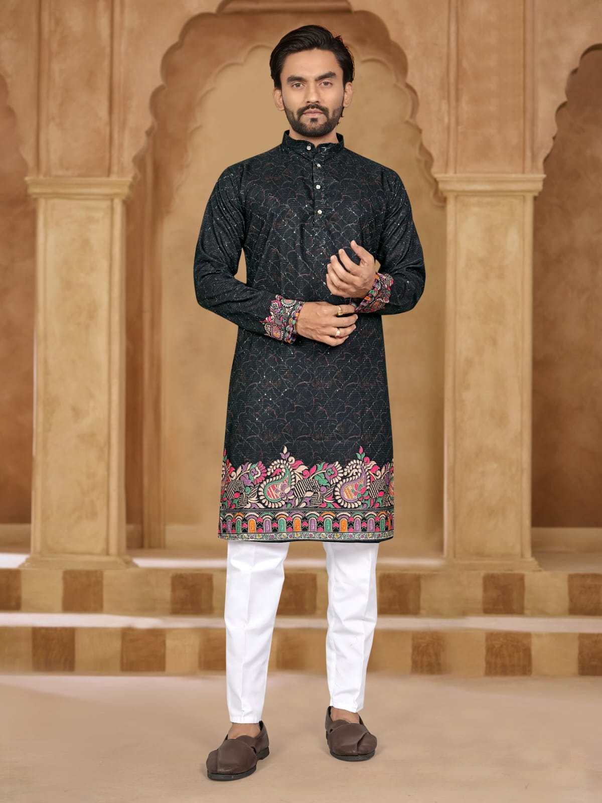 Lekha Sal Dhurandhar Heavy Rayon Embroidery With Printed Work Kurta Pajama