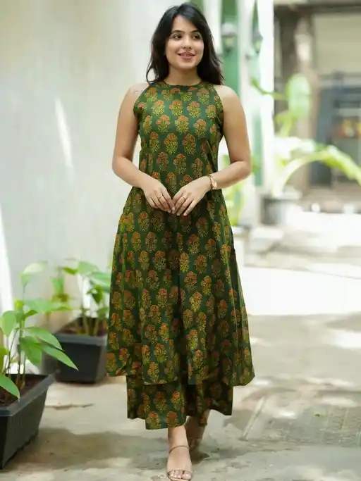 Dhruvi 416 Cotton Both Side Pocket Kurti With Bottom