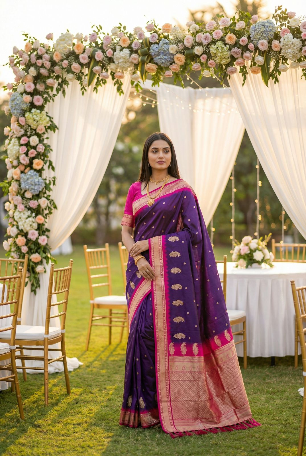 Lekha MN Mango Banarasi Silk Zari Weaving Saree