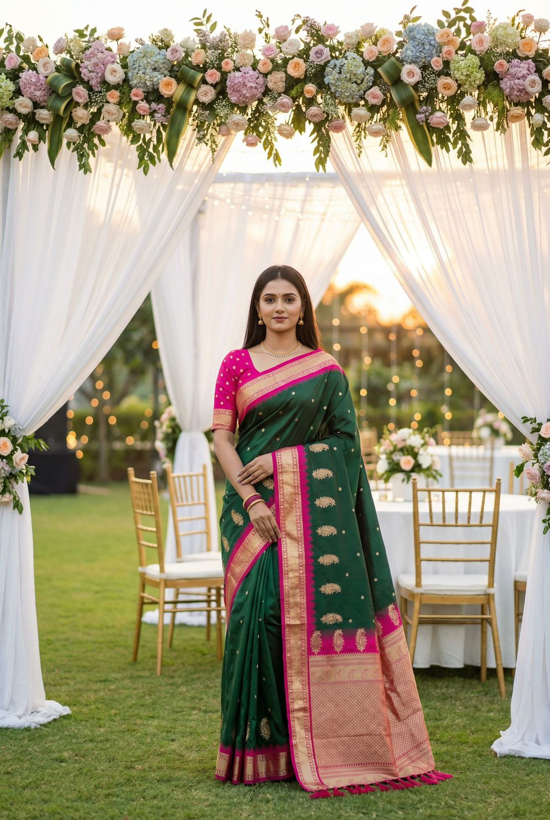 Lekha MN Mango Banarasi Silk Zari Weaving Saree
