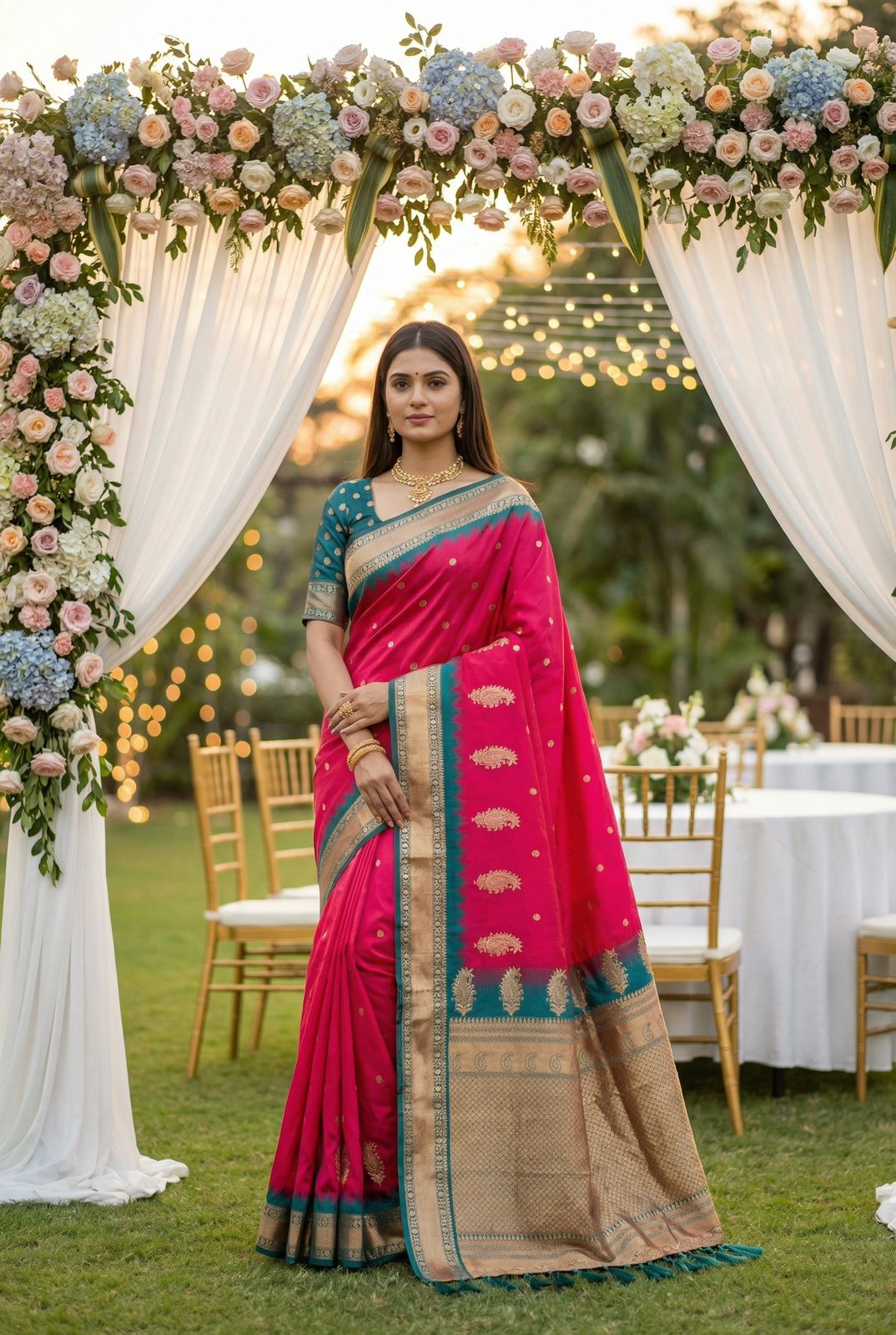 Lekha MN Mango Banarasi Silk Zari Weaving Saree