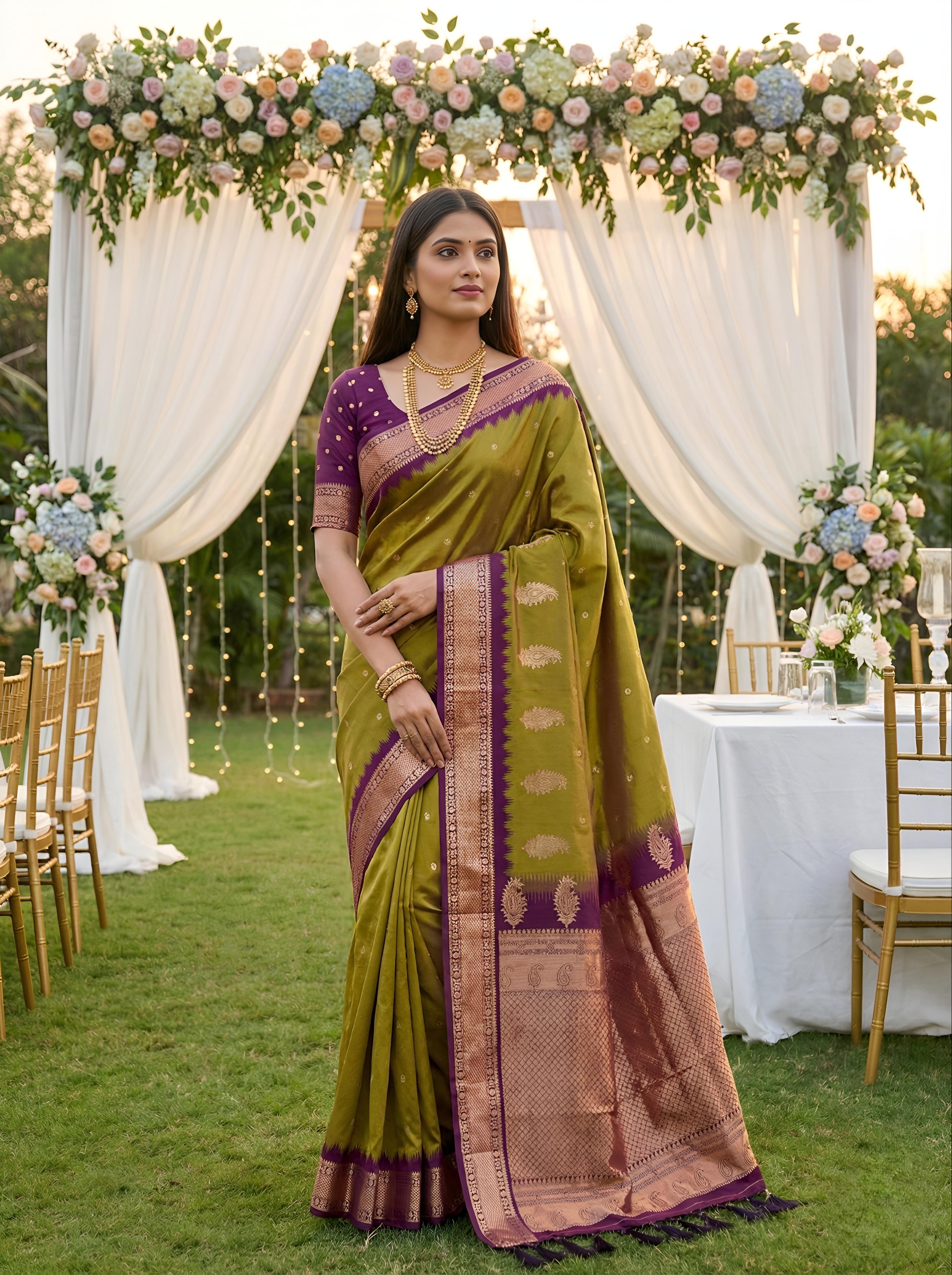 Lekha MN Mango Banarasi Silk Zari Weaving Saree