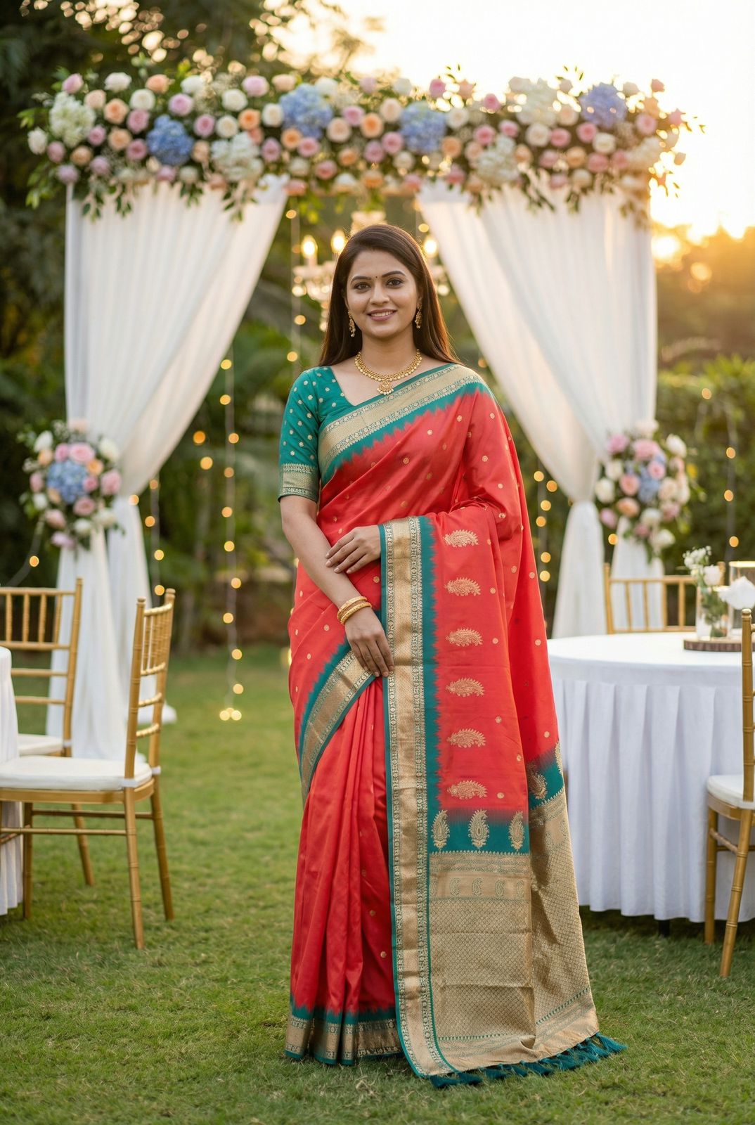Lekha MN Mango Banarasi Silk Zari Weaving Saree