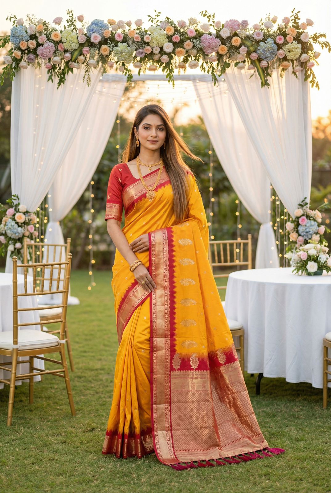 Lekha MN Mango Banarasi Silk Zari Weaving Saree