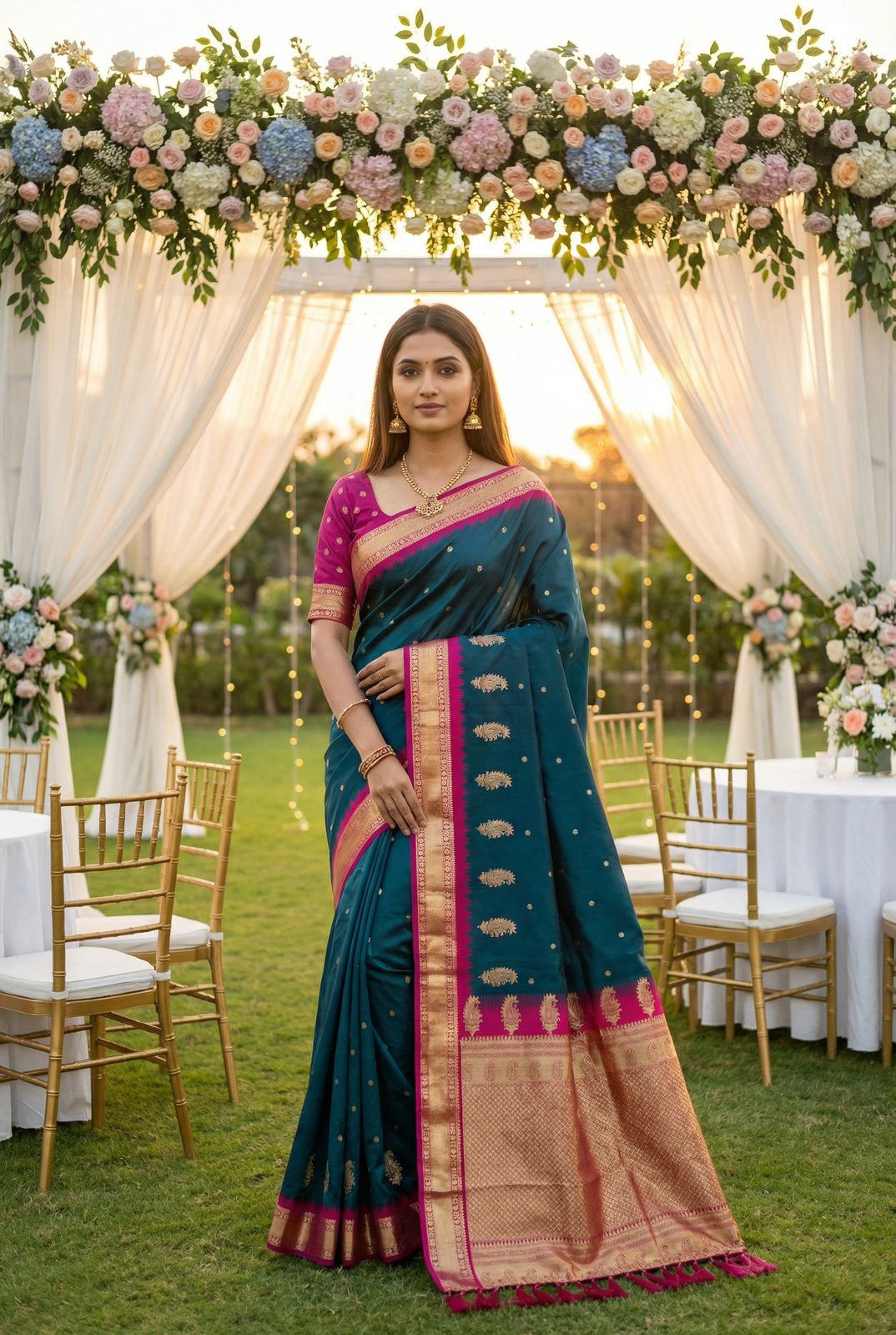Lekha MN Mango Banarasi Silk Zari Weaving Saree