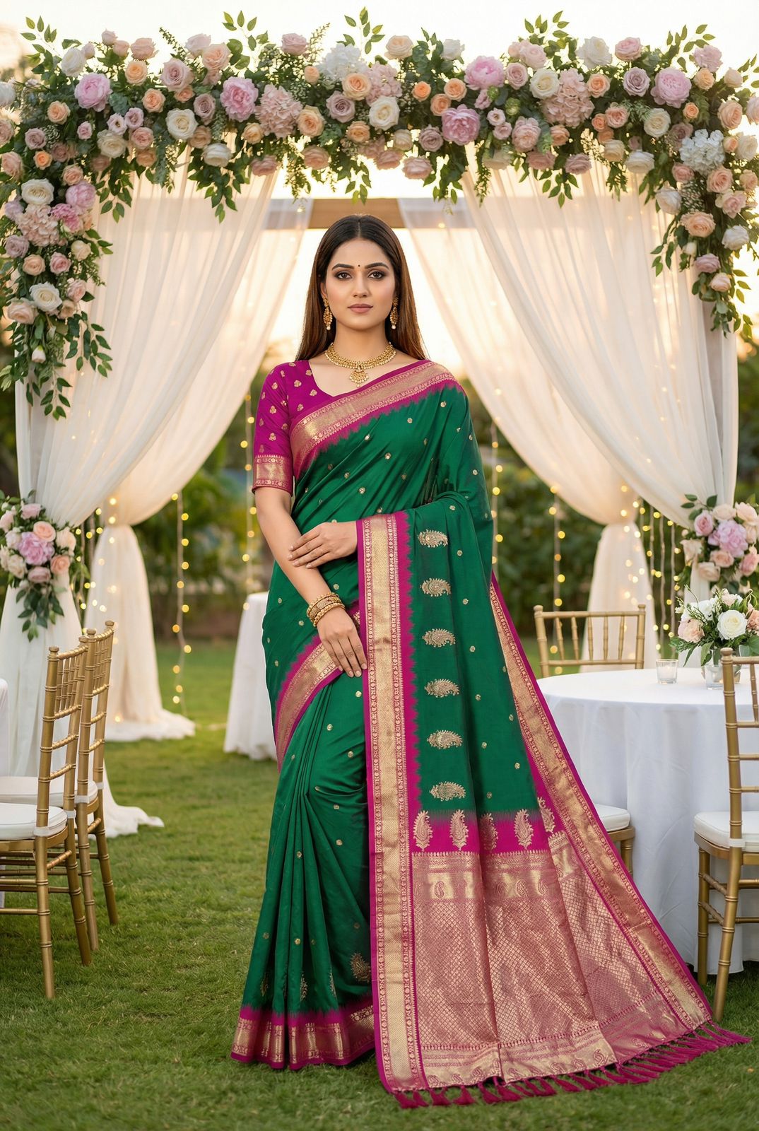 Lekha MN Mango Banarasi Silk Zari Weaving Saree