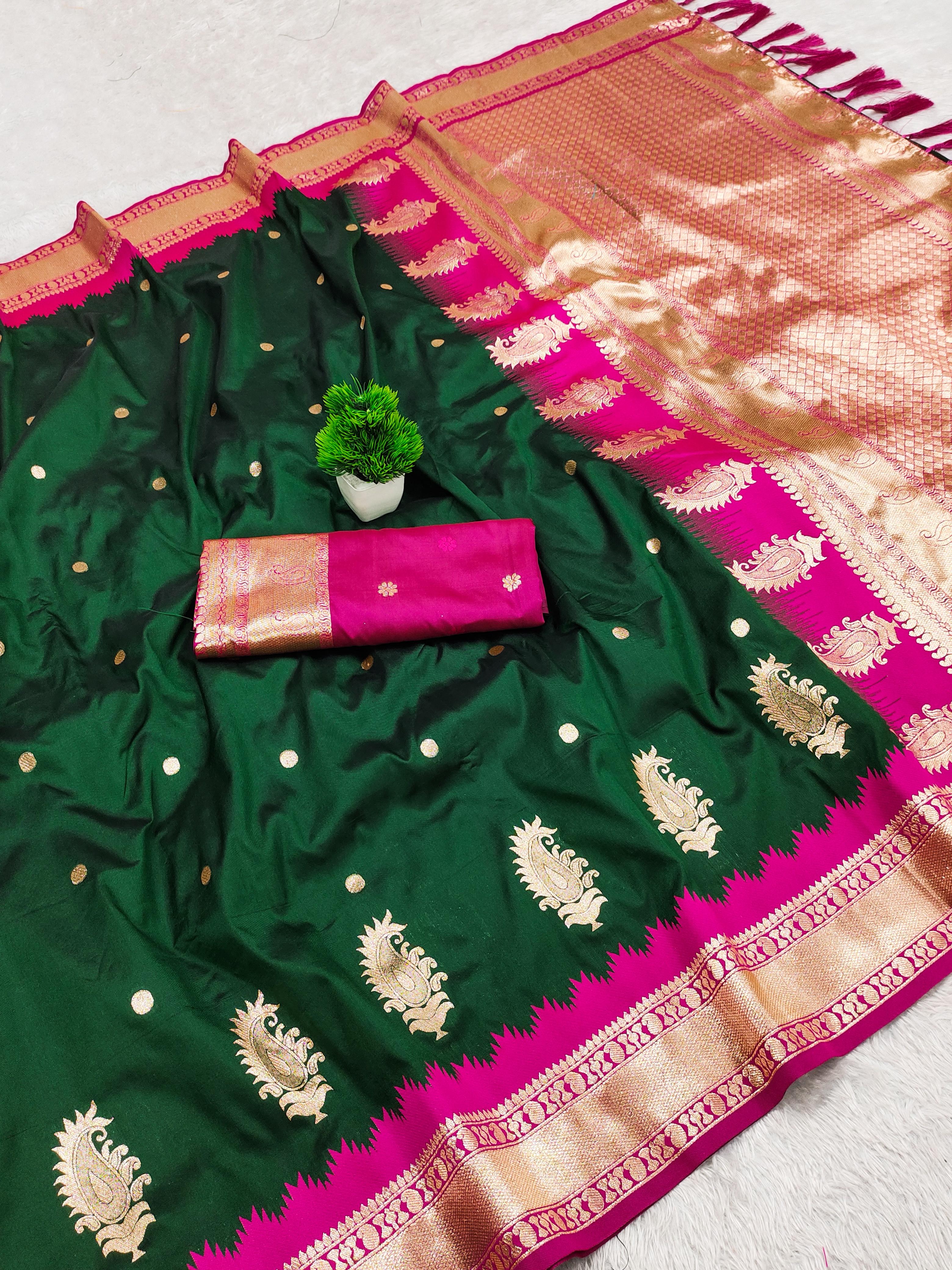 Lekha MN Mango Banarasi Silk Zari Weaving Saree