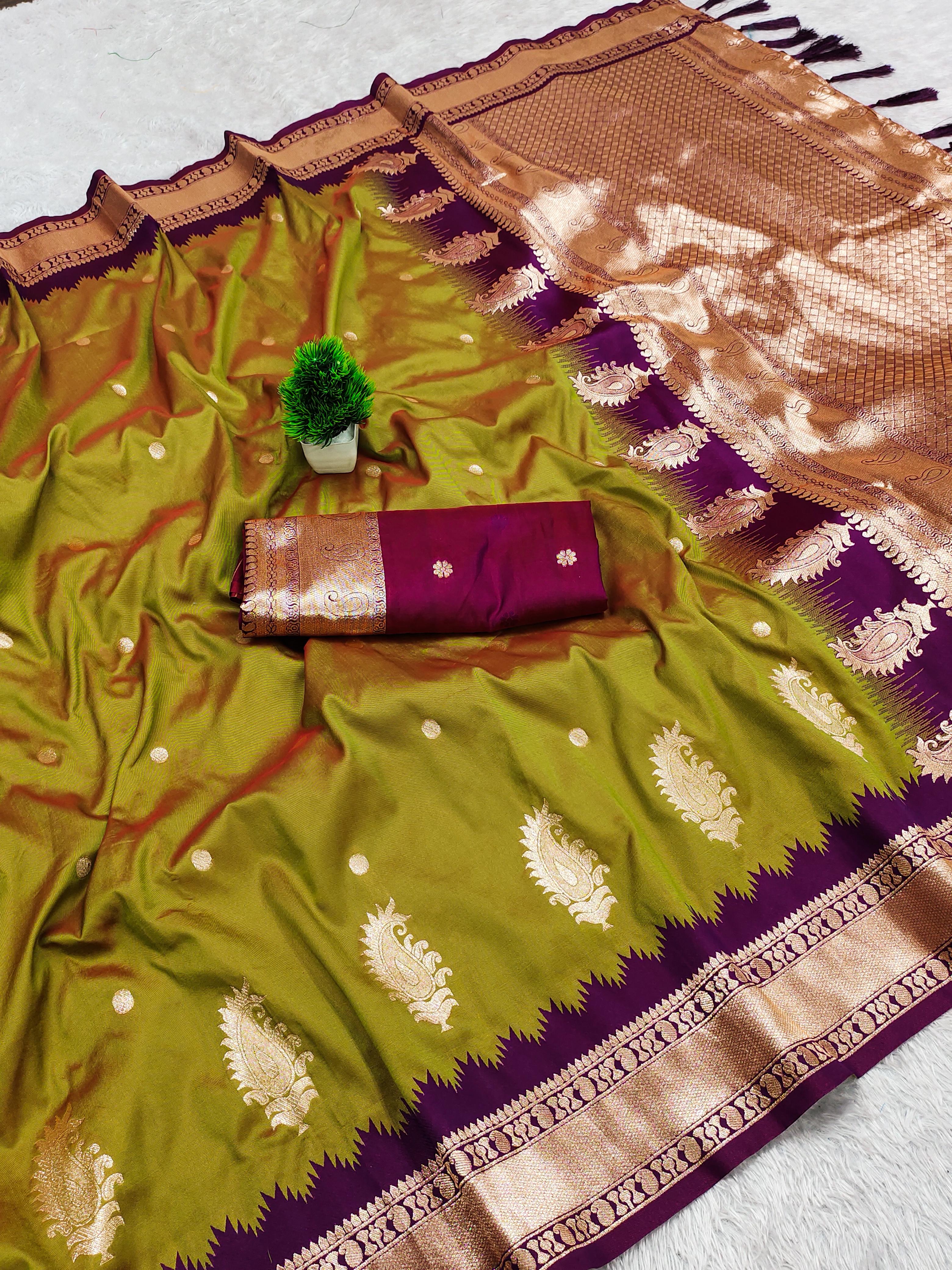 Lekha MN Mango Banarasi Silk Zari Weaving Saree